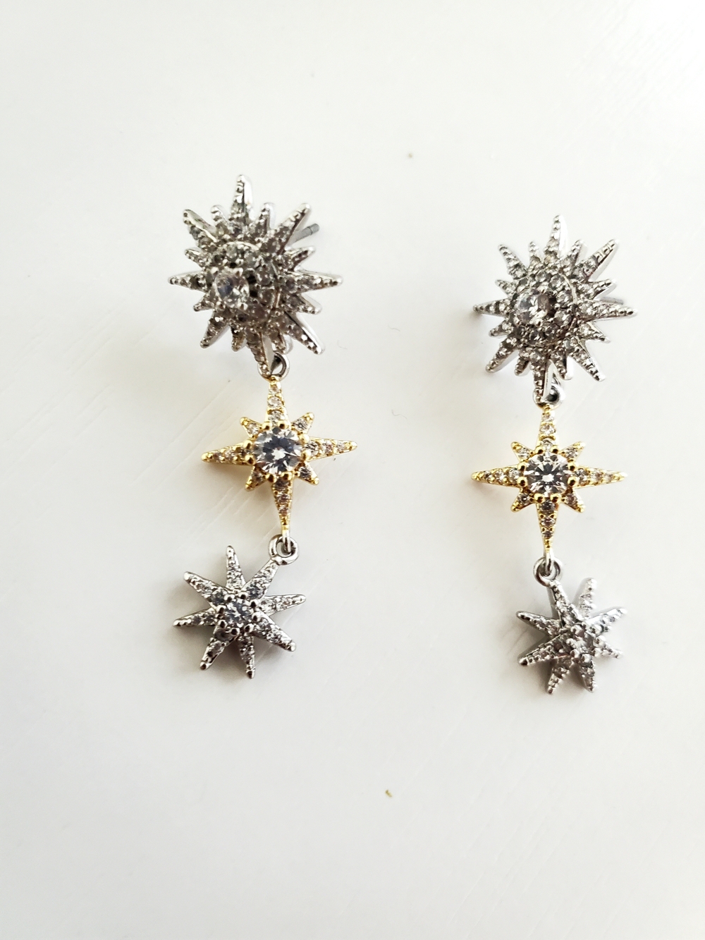 Stella & Dot Two-Tone Starburst Drop Earrings in Gold and Silver